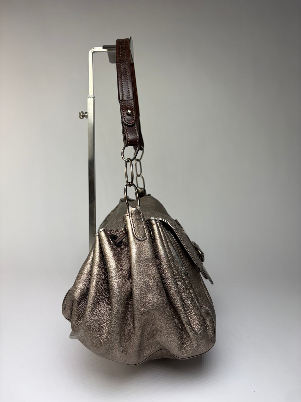 Vintage Marni Metallic Leather Flap Shoulder Bag Silver