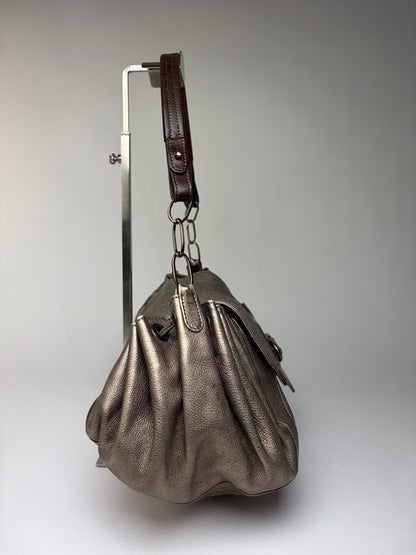 Vintage Marni Metallic Leather Flap Shoulder Bag Silver