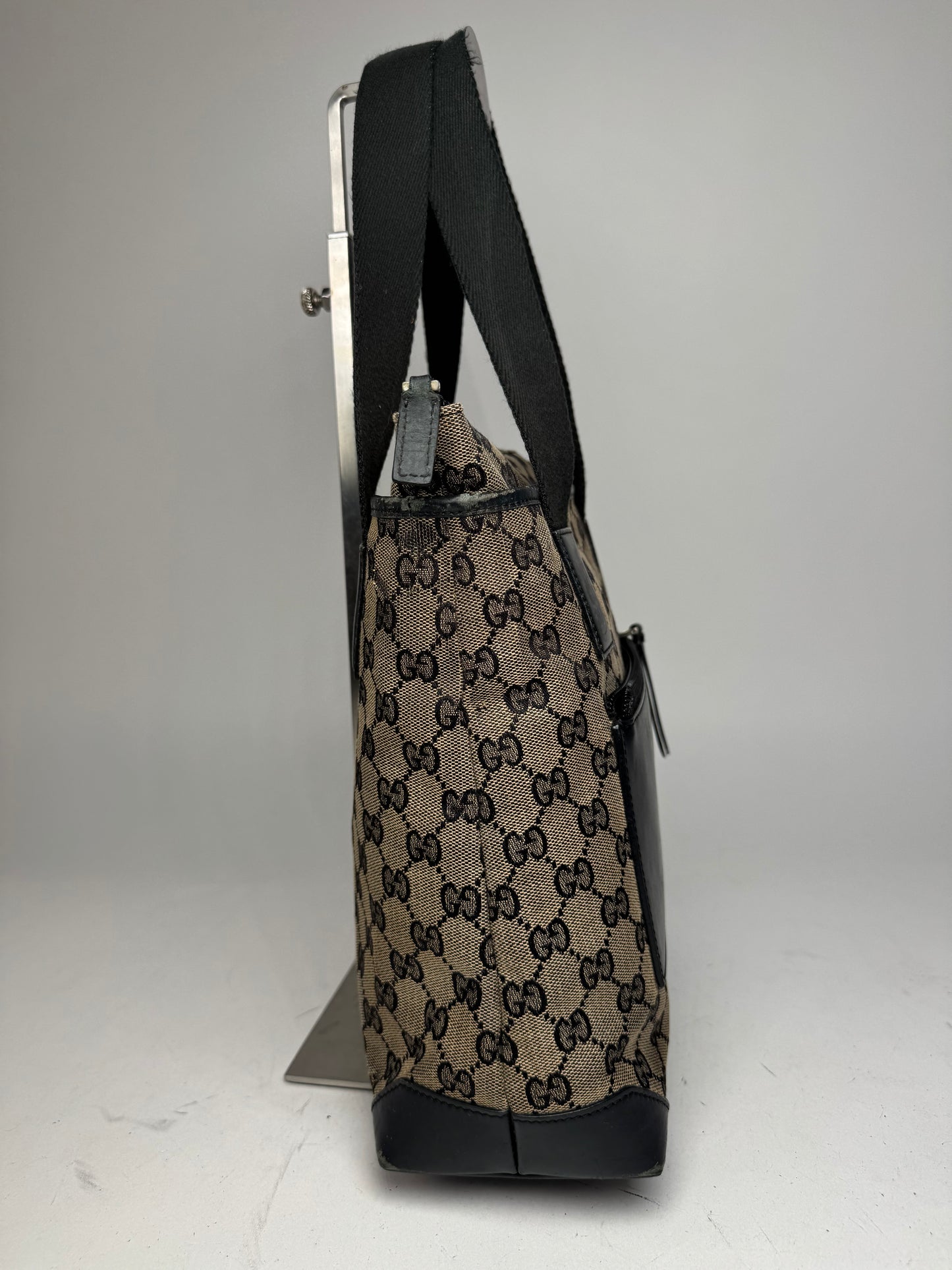 Vintage Gucci Monogram Leather Canvas Bag beige brown black