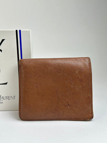 Vintage Yves Saint Laurent Textured Leather Bifold Wallet c. Late 1980s Brown