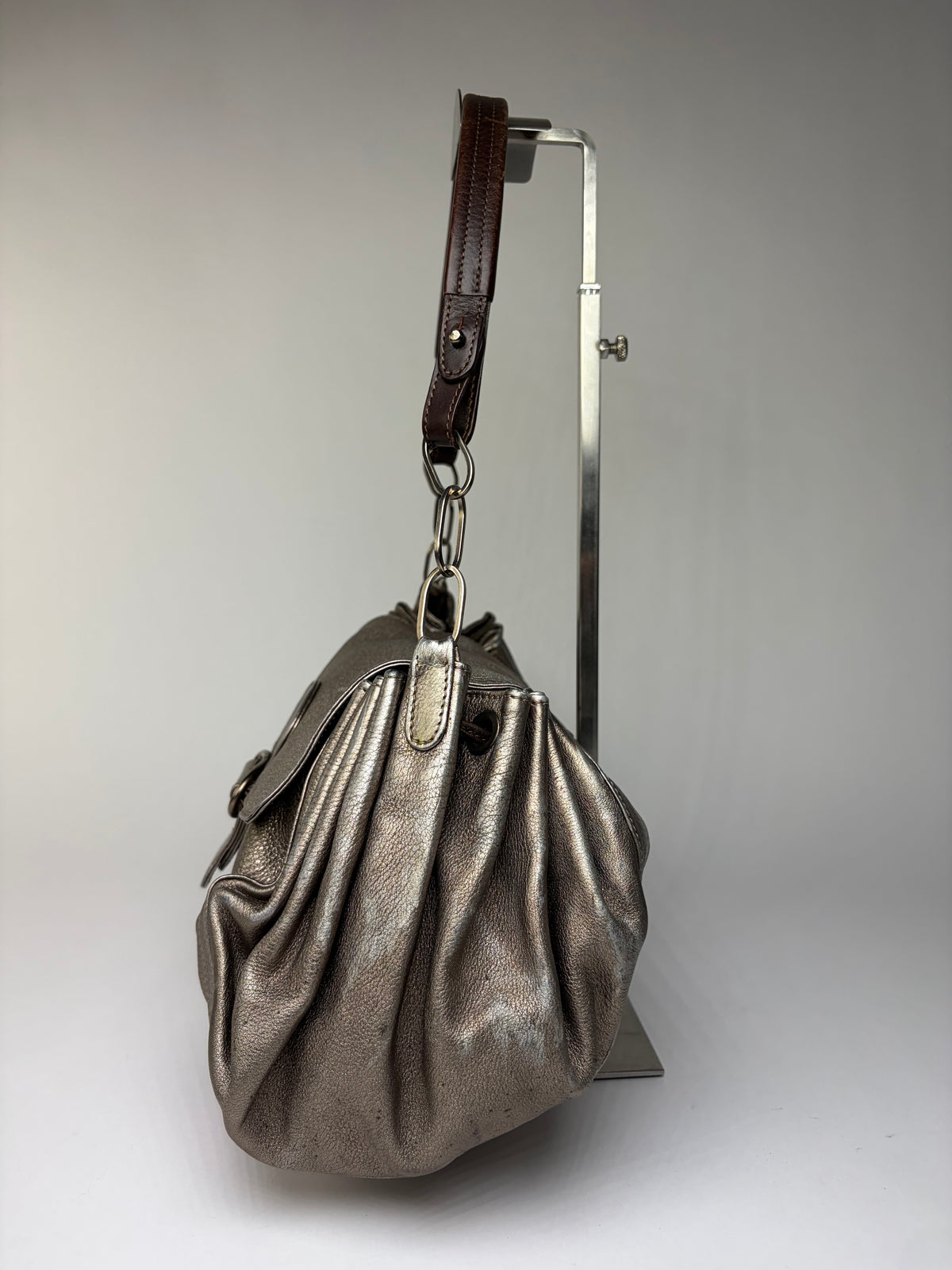 Vintage Marni Metallic Leather Flap Shoulder Bag Silver