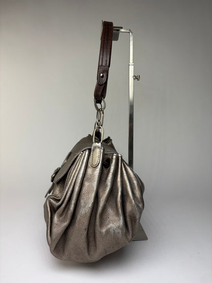 Vintage Marni Metallic Leather Flap Shoulder Bag Silver