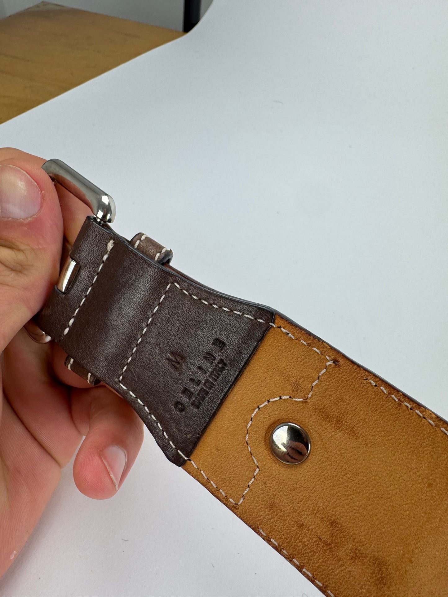 Vintage Celine Paris Metal / Leather coin application belt brown