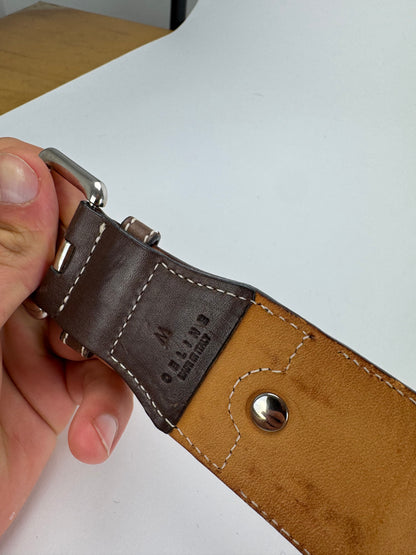 Vintage Celine Paris Metal / Leather coin application belt brown