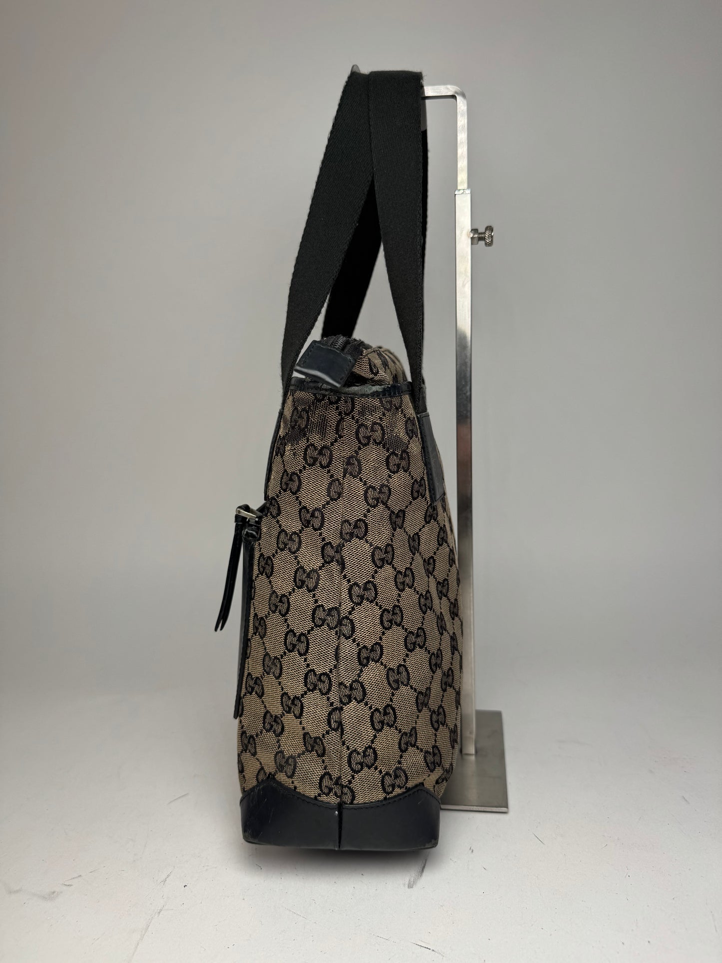 Vintage Gucci Monogram Leather Canvas Bag beige brown black