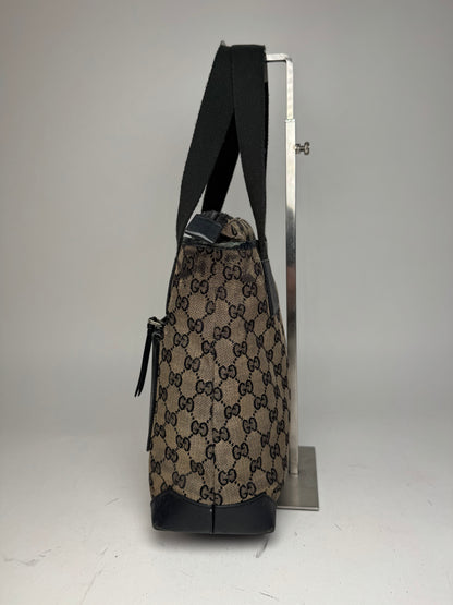 Vintage Gucci Monogram Leather Canvas Bag beige brown black