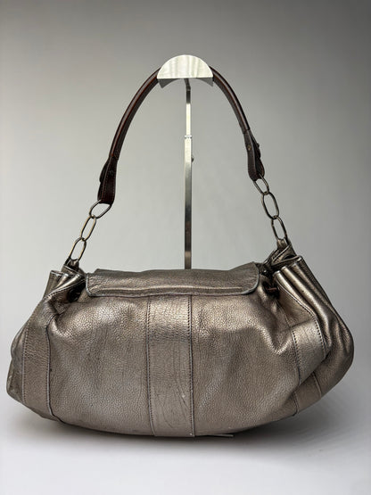 Vintage Marni Metallic Leather Flap Shoulder Bag Silver