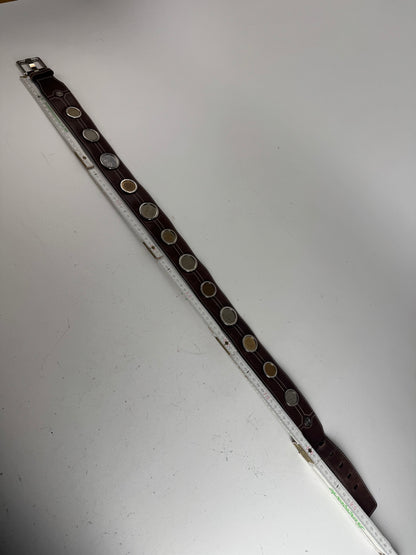 Vintage Celine Paris Metal / Leather coin application belt brown