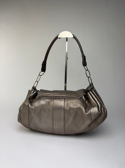 Vintage Marni Metallic Leather Flap Shoulder Bag Silver