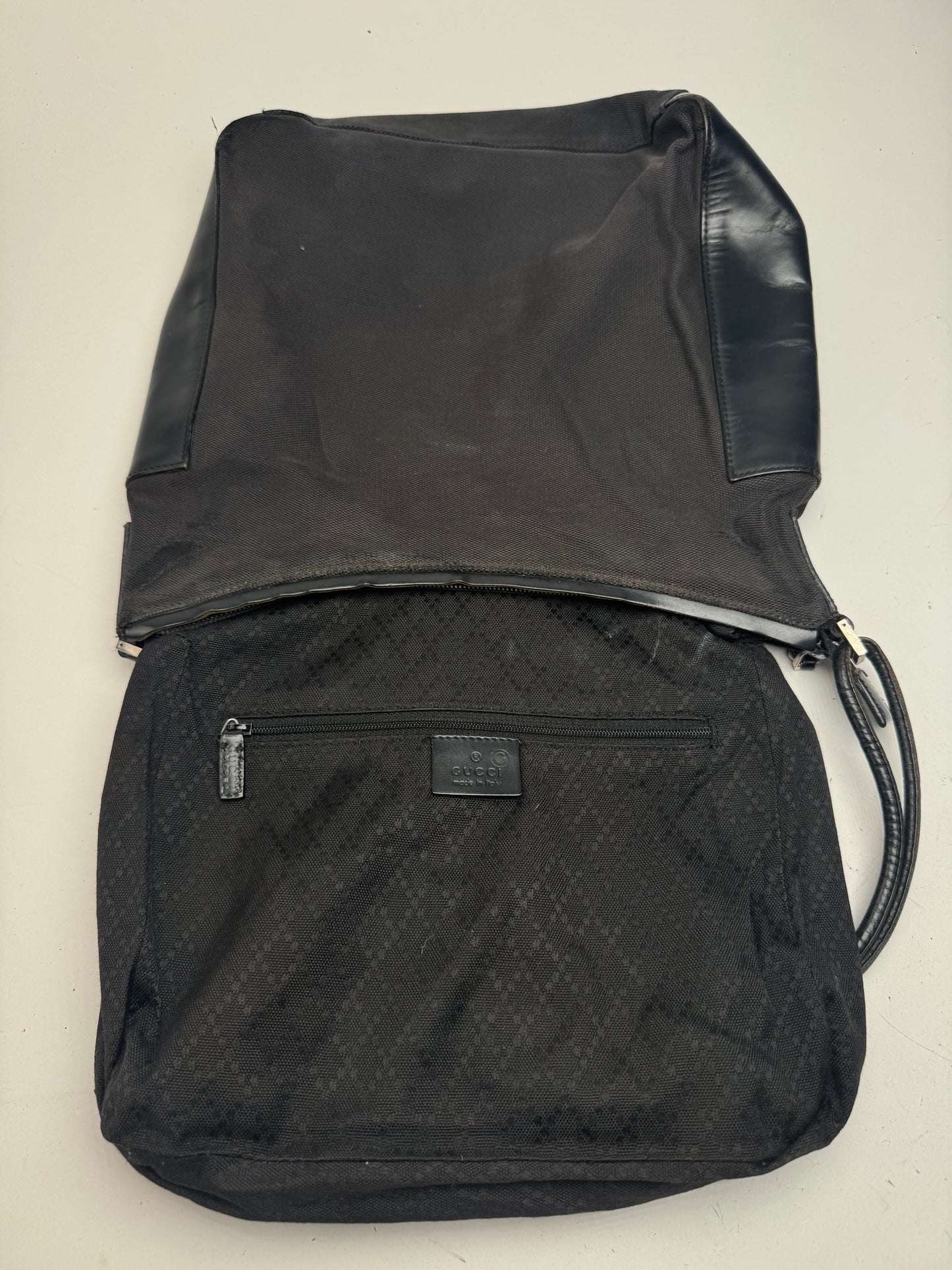 Sac vintage Gucci en cuir et coton noir