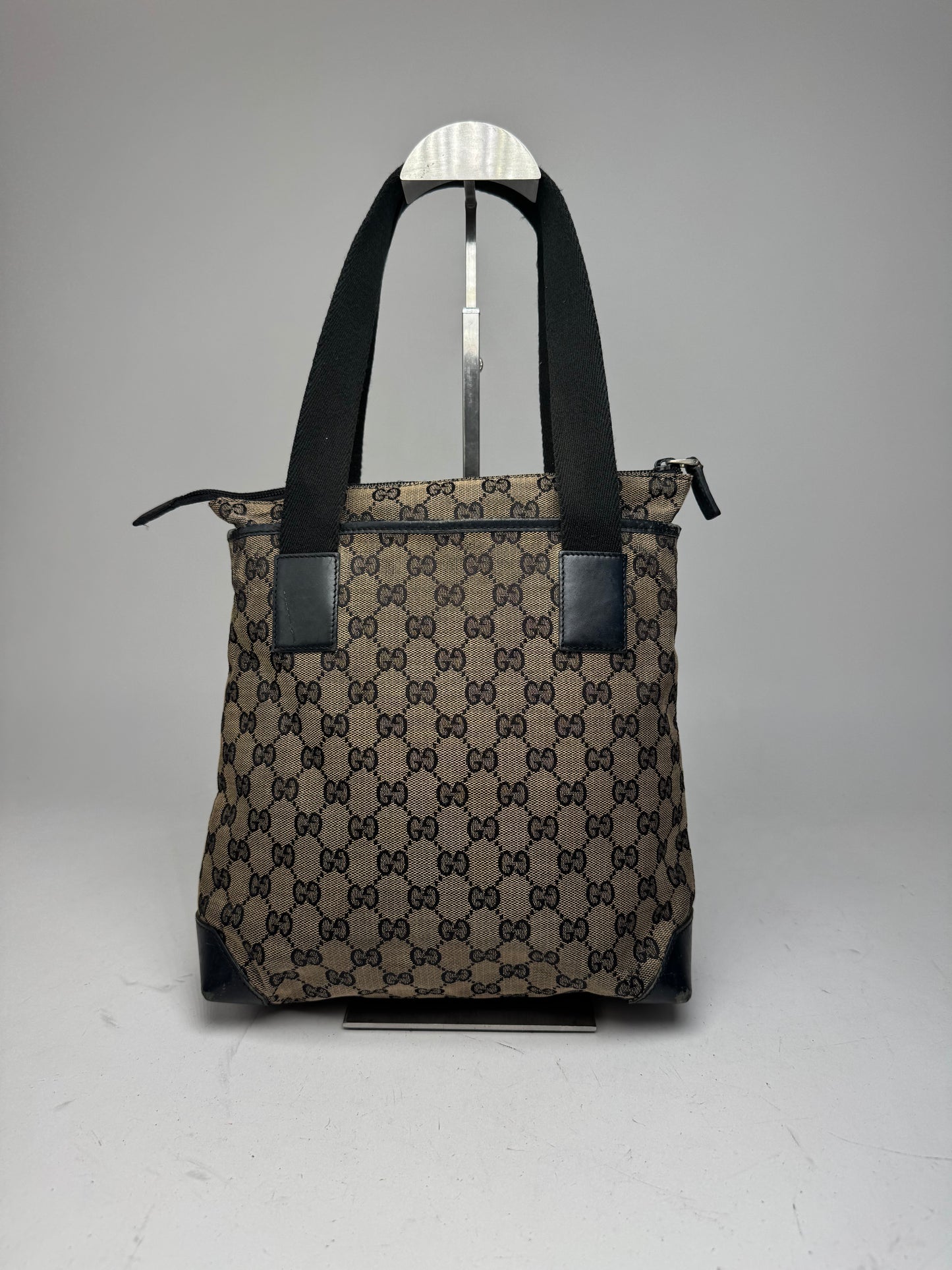 Vintage Gucci Monogram Leather Canvas Bag beige brown black
