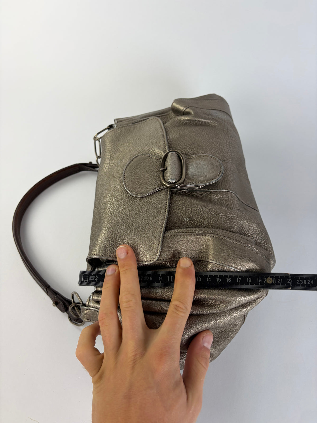 Vintage Marni Metallic Leather Flap Shoulder Bag Silver
