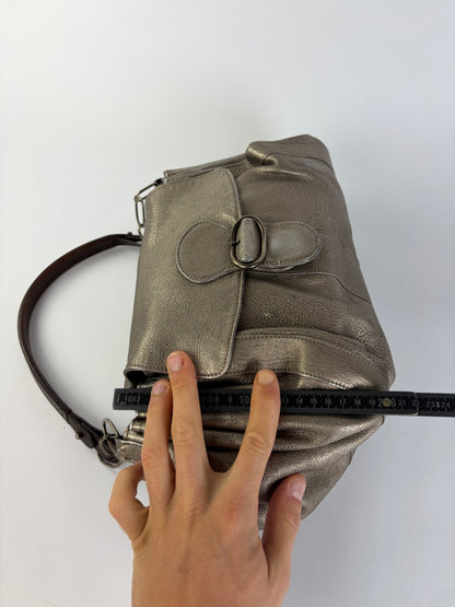 Vintage Marni Metallic Leather Flap Shoulder Bag Silver