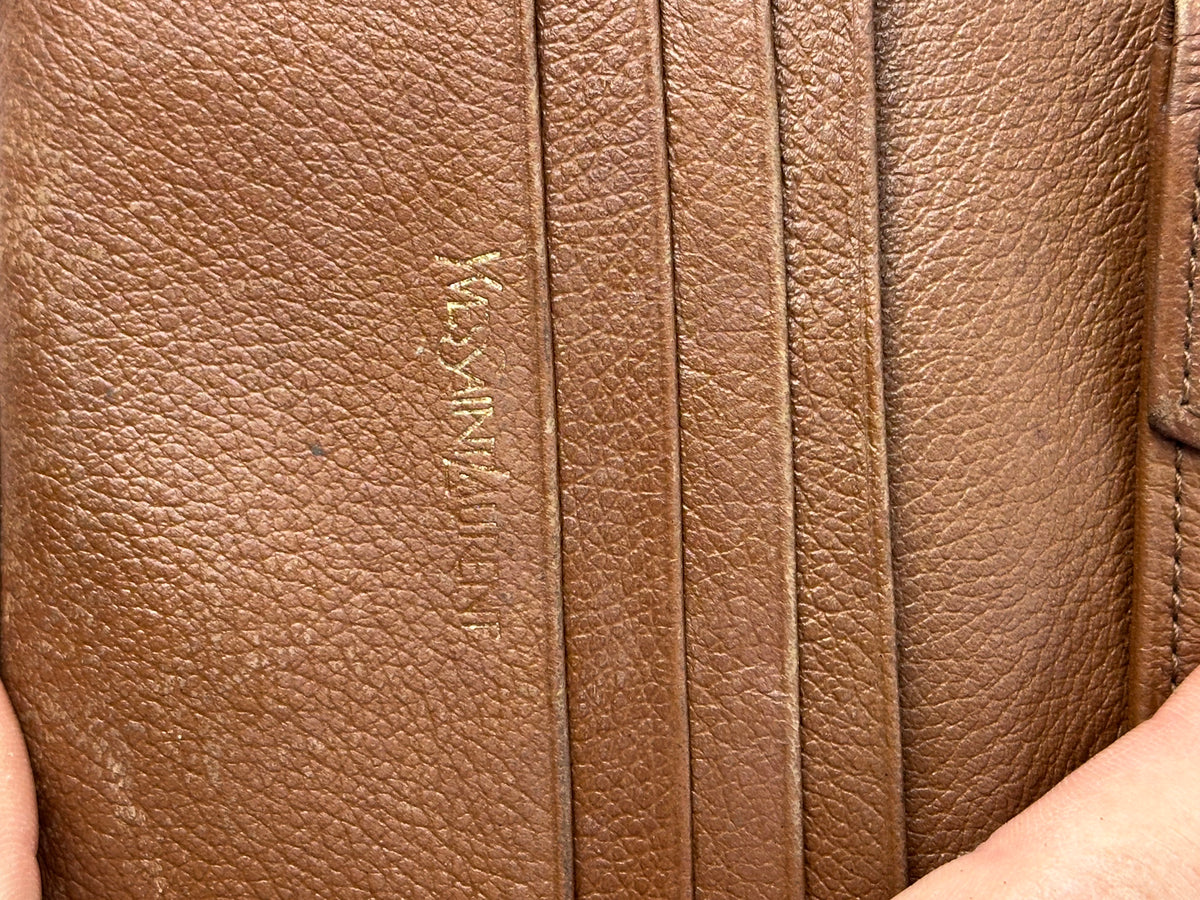 Vintage Yves Saint Laurent Textured Leather Bifold Wallet c. Late 1980s Brown