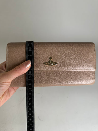 Vintage Vivienne Westwood Leather Wallet Beige Gold Clasp