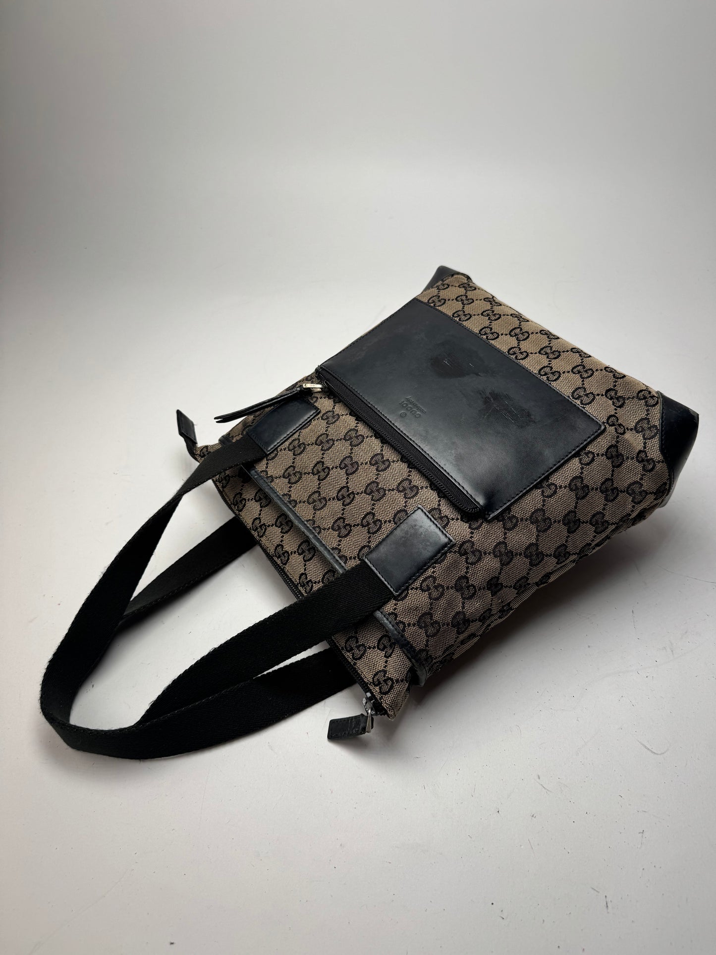 Vintage Gucci Monogram Leather Canvas Bag beige brown black