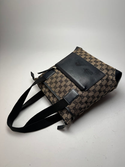 Vintage Gucci Monogram Leather Canvas Bag beige brown black