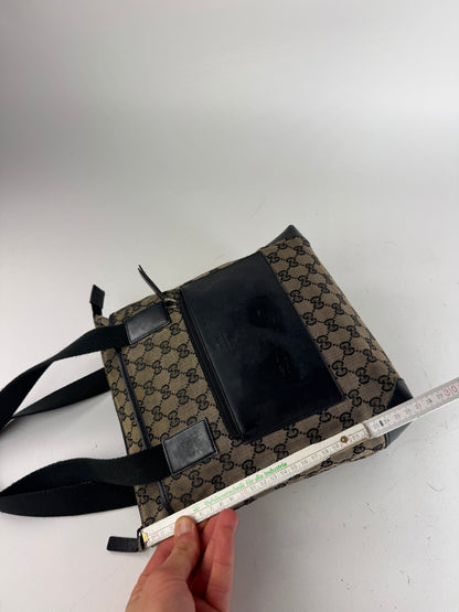 Vintage Gucci Monogram Leather Canvas Bag beige brown black