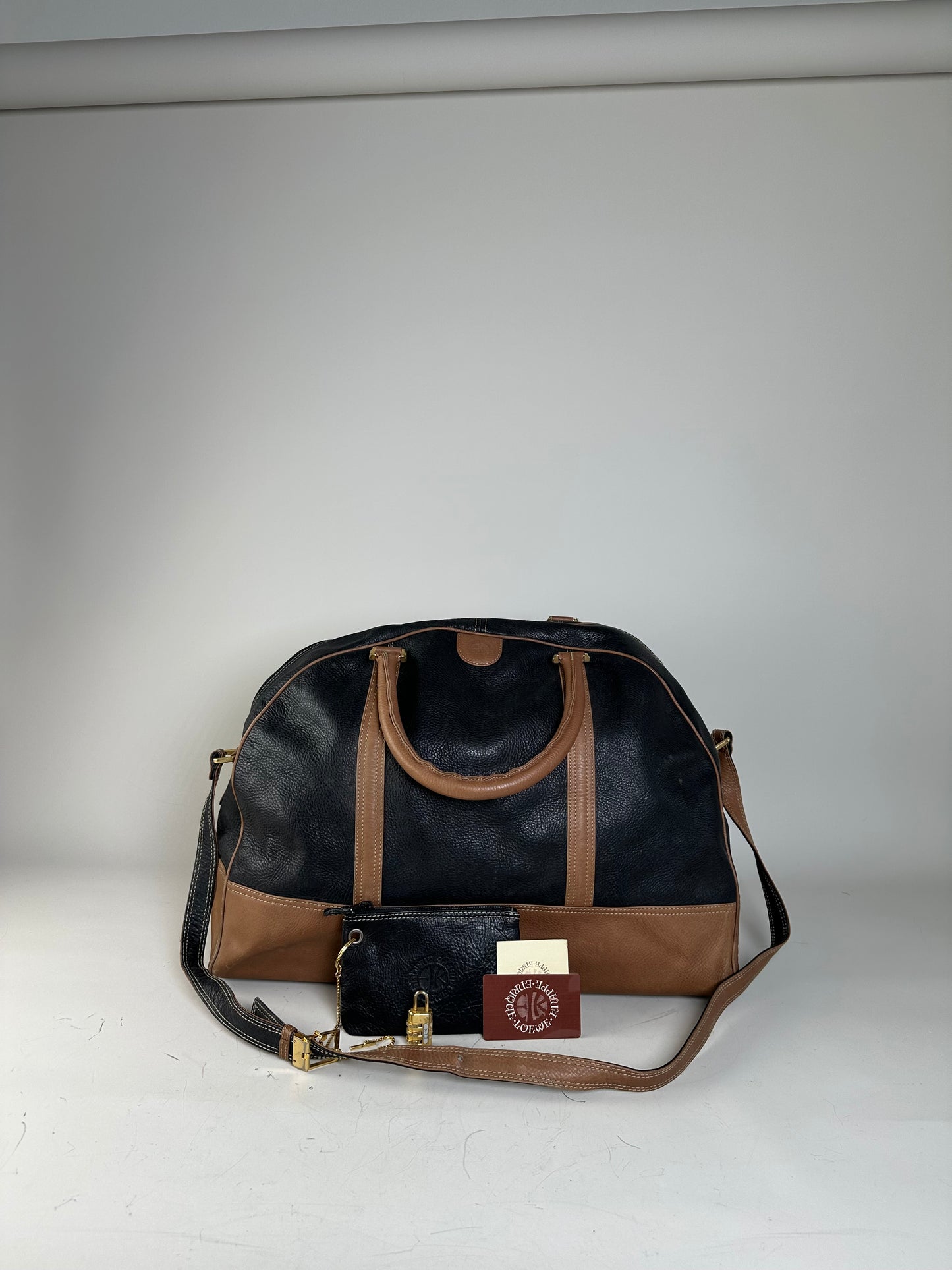 Vintage Loewe Pebbled Leather Tote Black Tan