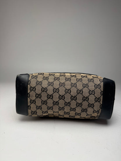 Vintage Gucci Monogram Leather Canvas Bag beige brown black