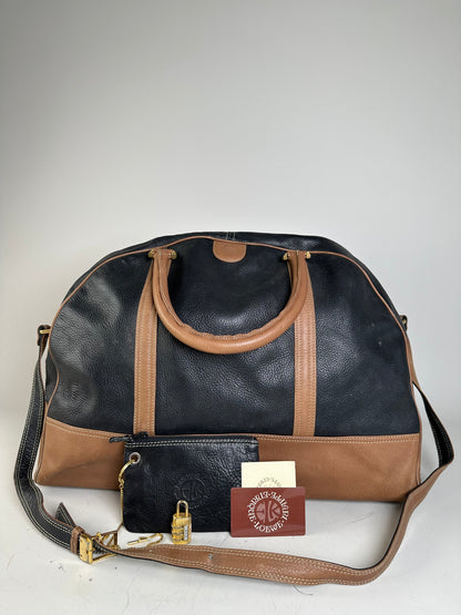 Vintage Loewe Pebbled Leather Tote Black Tan