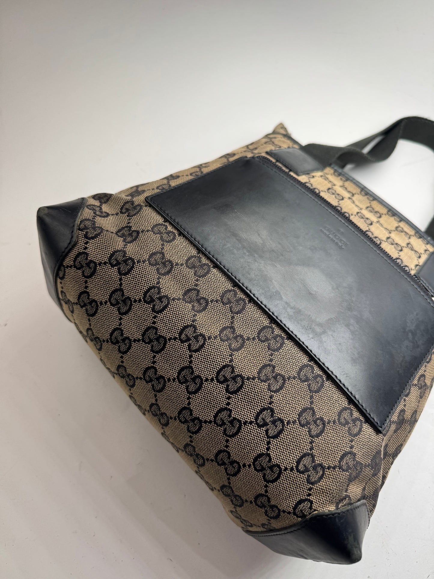 Vintage Gucci Monogram Leather Canvas Bag beige brown black