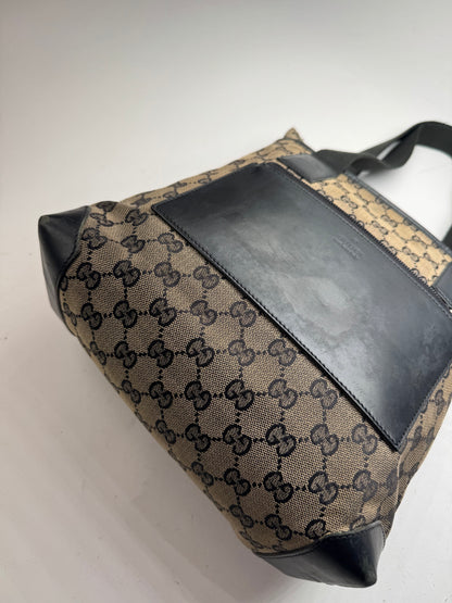 Vintage Gucci Monogram Leather Canvas Bag beige brown black