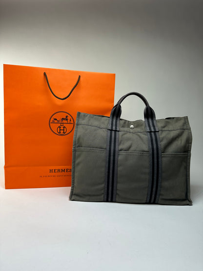Vintage Hermès Troca Canvas Tote Late 1990s Olive Green