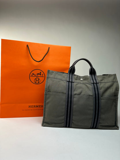 Vintage Hermès Troca Canvas Tote Late 1990s Olive Green