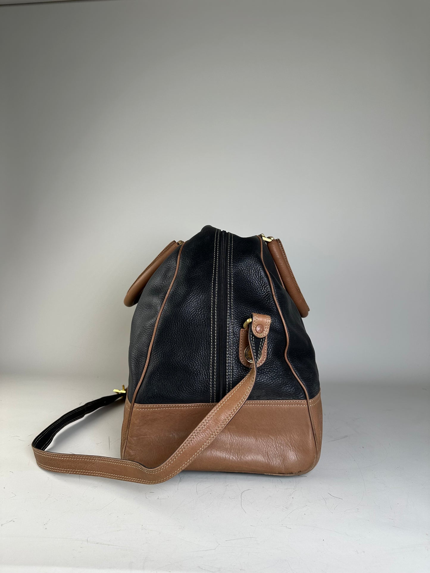Vintage Loewe Pebbled Leather Tote Black Tan