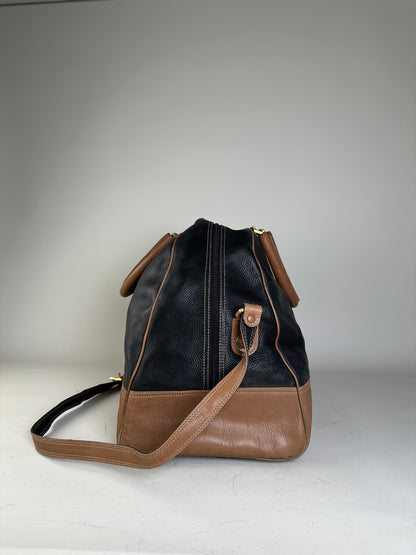 Vintage Loewe Pebbled Leather Tote Black Tan