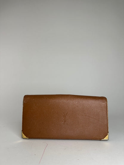 Vintage Yves Saint Laurent Leather Long Wallet Brown