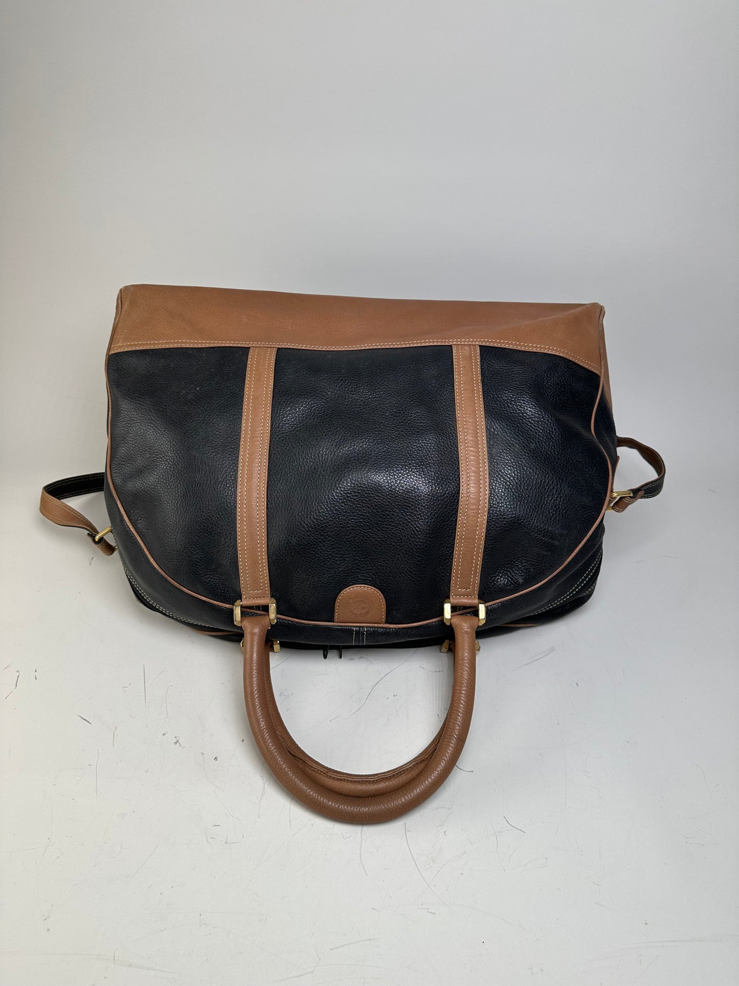 Vintage Loewe Pebbled Leather Tote Black Tan