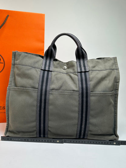 Vintage Hermès Troca Canvas Tote Late 1990s Olive Green