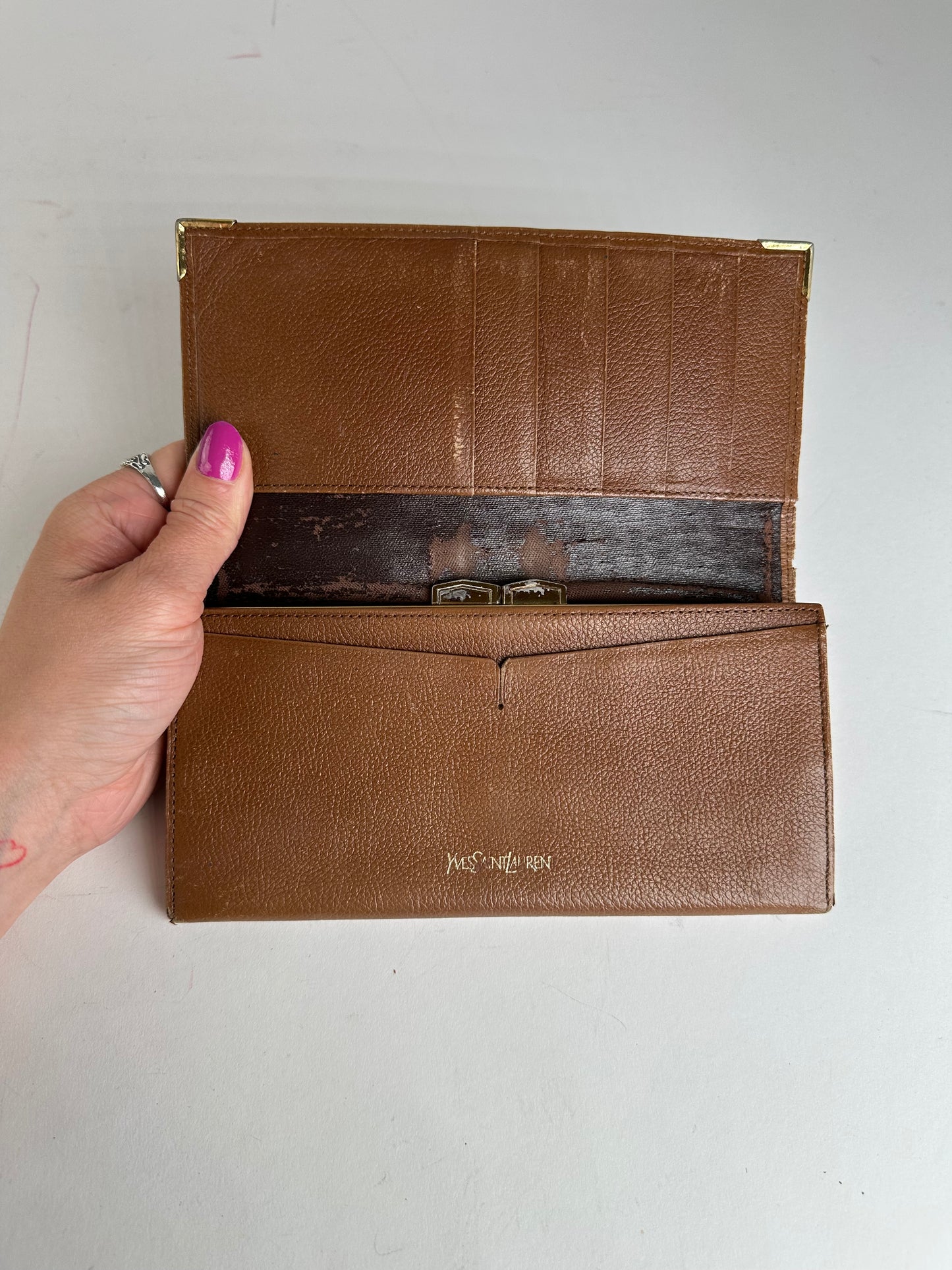 Vintage Yves Saint Laurent Leather Long Wallet Brown