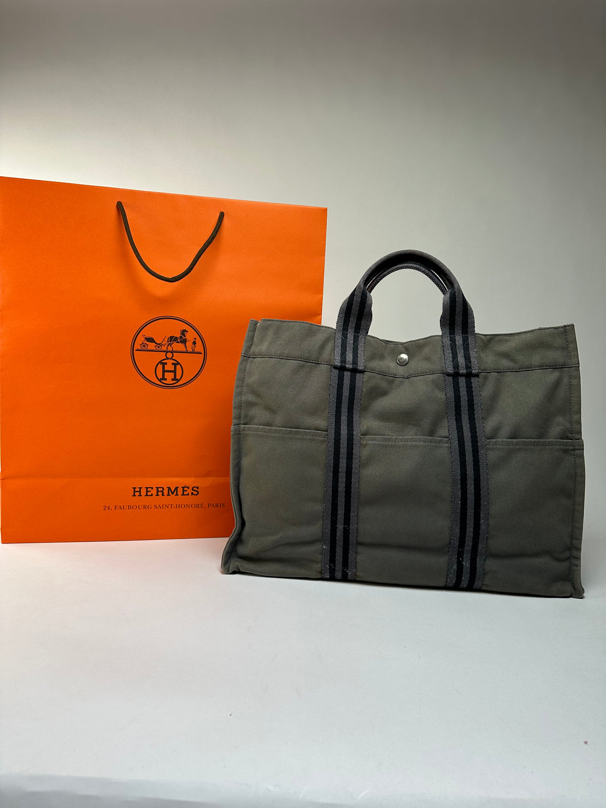 Vintage Hermès Troca Canvas Tote Late 1990s Olive Green