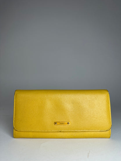 Vintage Fendi Leather Long Wallet Yellow