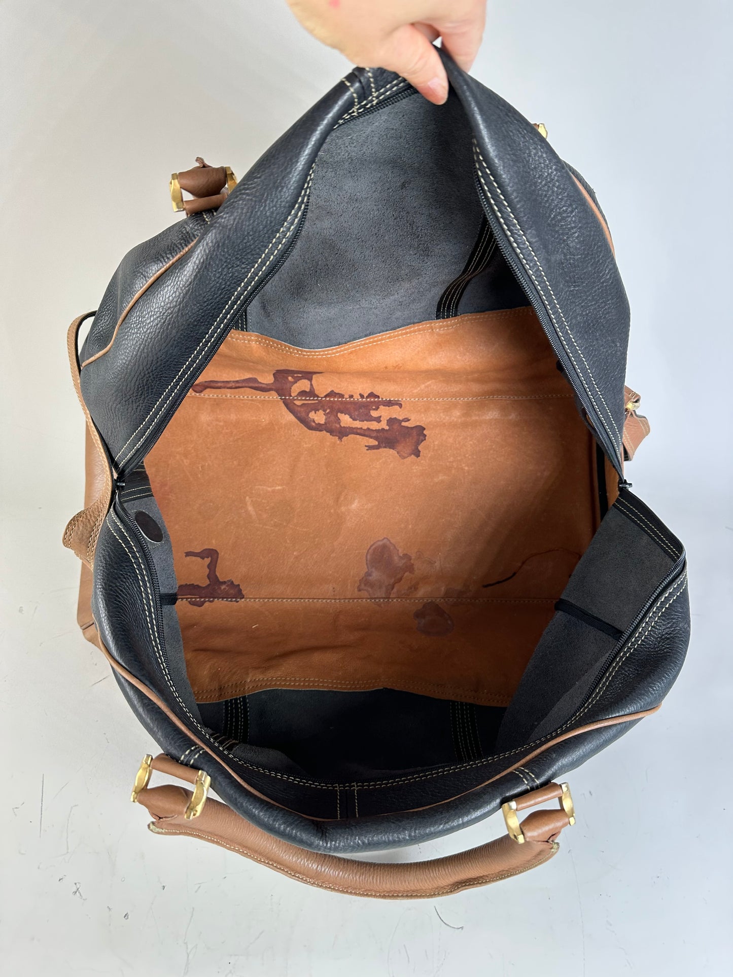 Vintage Loewe Pebbled Leather Tote Black Tan