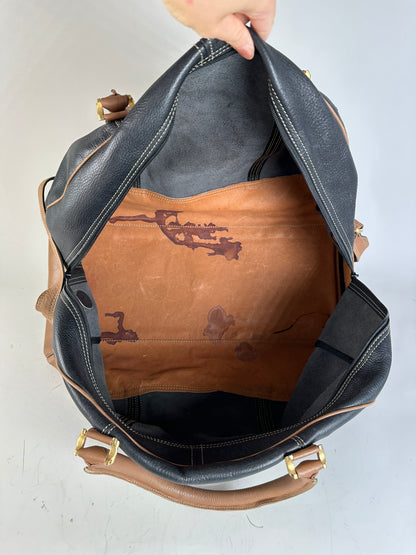 Vintage Loewe Pebbled Leather Tote Black Tan