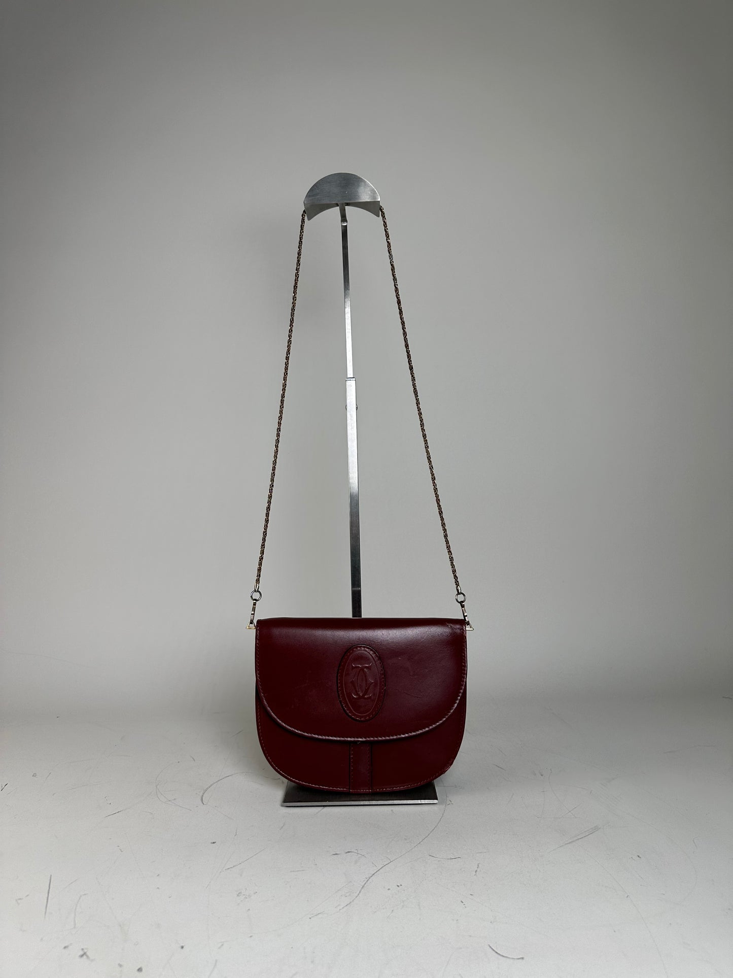Vintage Cartier Leather Shoulder Bag Burgundy Gold