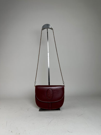 Vintage Cartier Leather Shoulder Bag Burgundy Gold