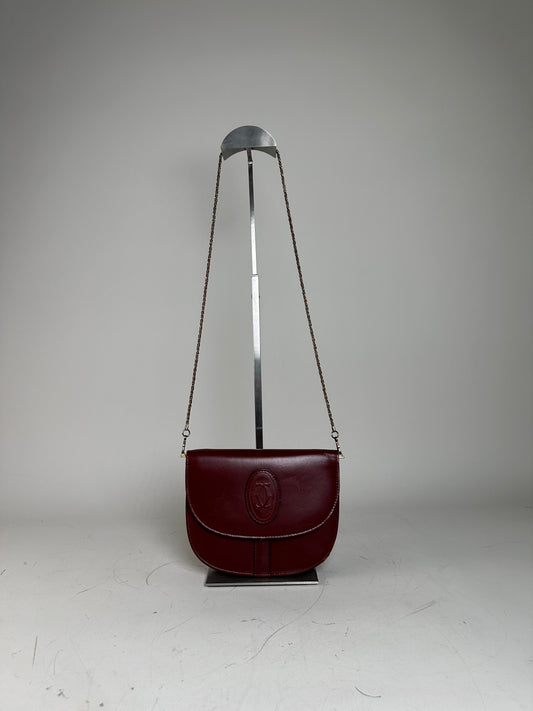 Vintage Cartier Leather Shoulder Bag Burgundy Gold