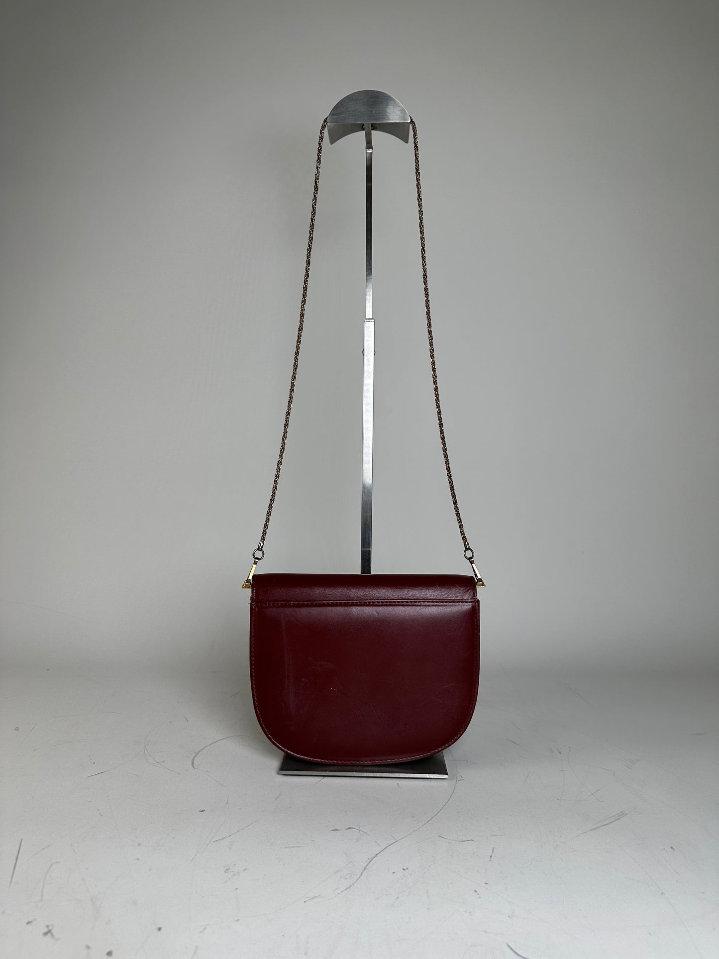 Vintage Cartier Leather Shoulder Bag Burgundy Gold
