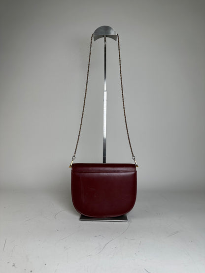 Vintage Cartier Leather Shoulder Bag Burgundy Gold
