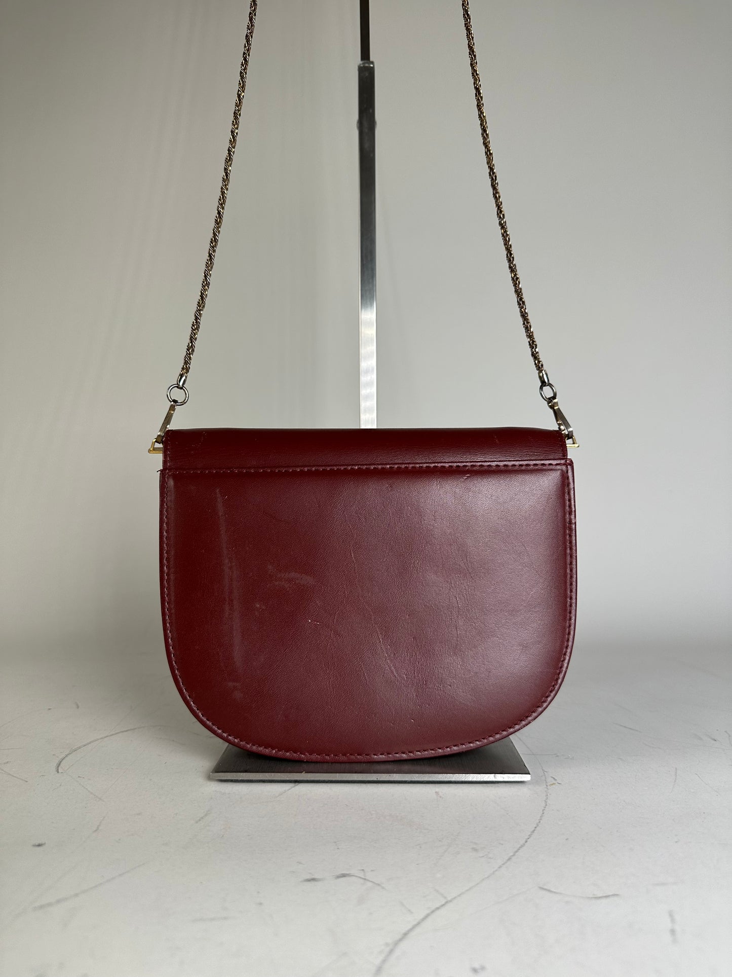 Vintage Cartier Leather Shoulder Bag Burgundy Gold