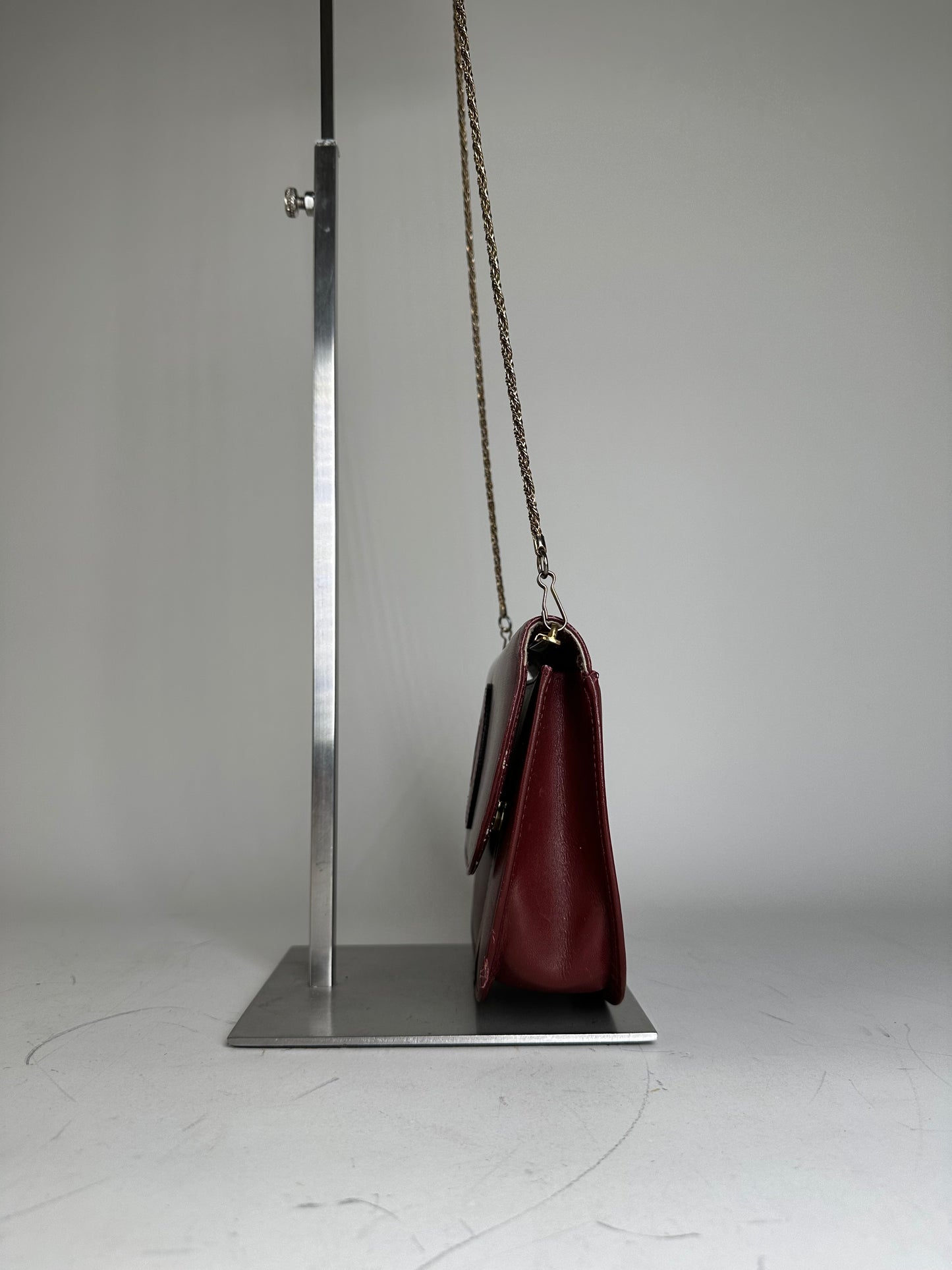 Vintage Cartier Leather Shoulder Bag Burgundy Gold