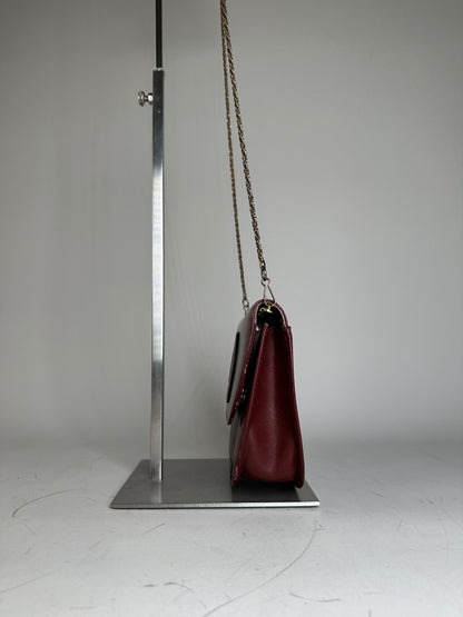 Vintage Cartier Leather Shoulder Bag Burgundy Gold