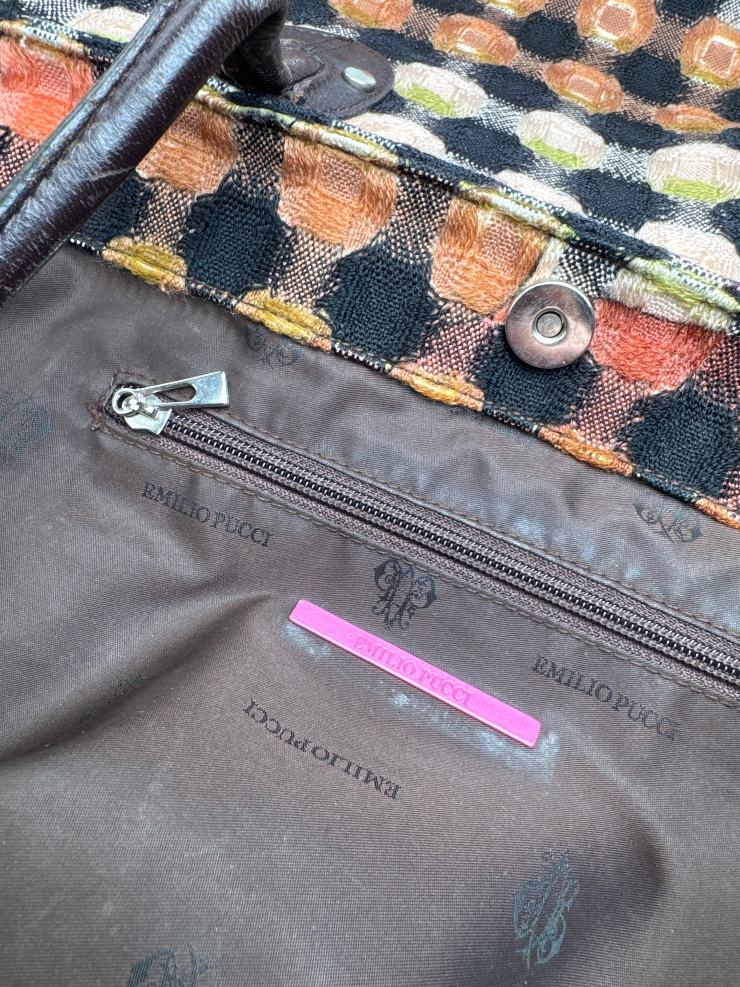 Vintage Emilio Pucci Wool Leather Handbag Brown / Black / Orange