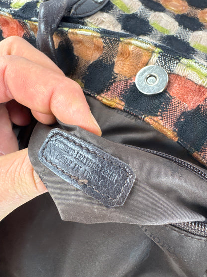 Vintage Emilio Pucci Wool Leather Handbag Brown / Black / Orange