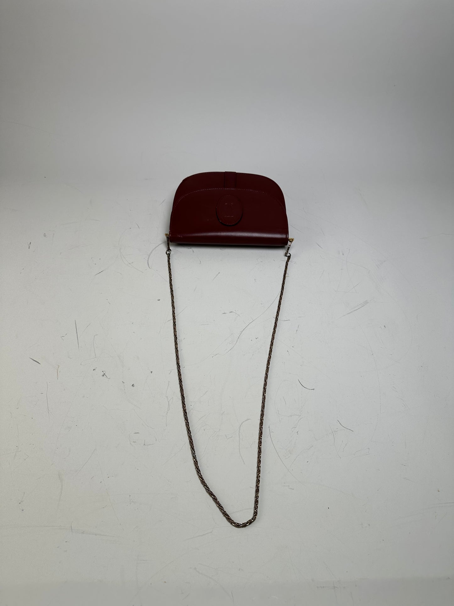 Vintage Cartier Leather Shoulder Bag Burgundy Gold